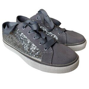 Clarks Girls Brill Cora Silver Gray Sequin Sneakers SIze 2